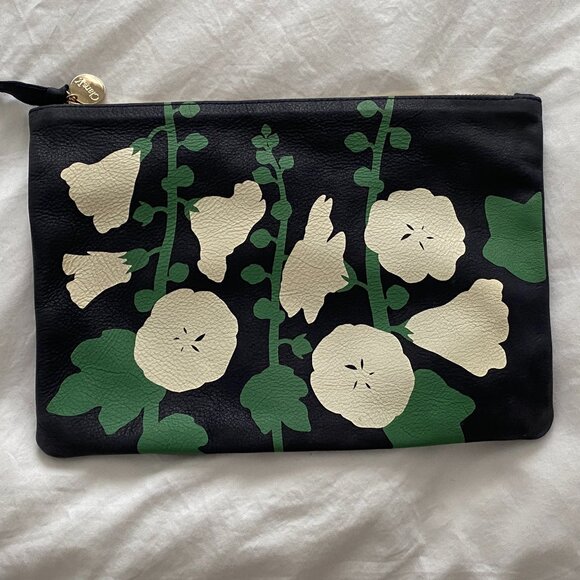 Clare V Flat Clutch - Navy w/ Hollyhocks